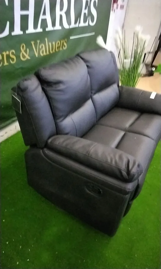 DESIGNER BLACK FAUX LEATHER RECLINING TWO SEATER SOFA