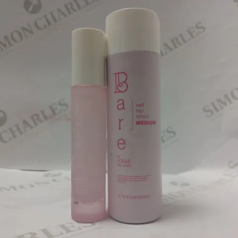 BOX OF 2 BARE BY VOGUE WILLIAMS PRODUCTS TO INCLUDE FACE TANNING SERUM #LIGHT & SELF TAN LOTION #MEDIUM 