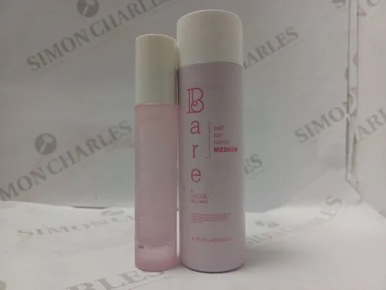 BOX OF 2 BARE BY VOGUE WILLIAMS PRODUCTS TO INCLUDE FACE TANNING SERUM #LIGHT & SELF TAN LOTION #MEDIUM 