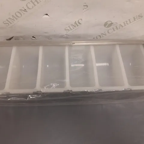 STAINLESS STEEL STORAGE BOX WITH WHITE PLASTIC DRAWERS