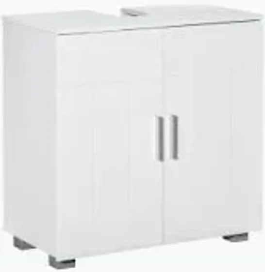 BOXED KLEANKIN PEDESTAL UNDER SINK CABINET, MODERN BATHROOM VANITY UNIT, STORAGE CUPBOARD WITH DOUBLE DOORS, ADJUSTABLE SHELF, WHITE