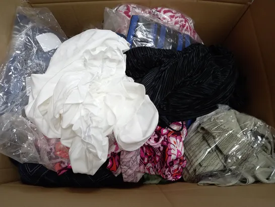 BOX OF APPROXIMATELY 22 ASSORTED CLOTHING ITEMS TO INCUDE - SOCKS , TROUSERS , DRESS ETC