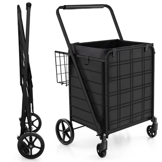 BOXED FOLDING SHOPPING CART WITH WATERPROOF LINER - BLACK