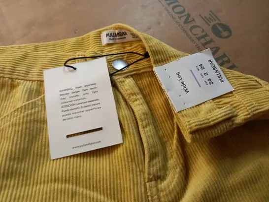 PULL & BEAR WIDE LEG YELLOW CORD TROUSERS - EUR 34