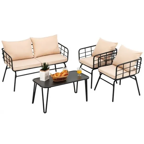 BOXED COSTWAY 4 PIECE PATIO CONVERSATION SET OUTDOOR FURNITURE SET W/ LOVESEAT BENCH - BEIGE 