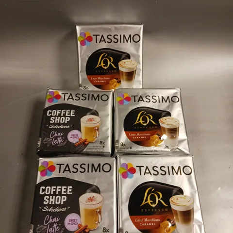 5 X SEALED TASSIMO COFFEE PODS IN CHAI LATTE & LATTE MACCHIATO 