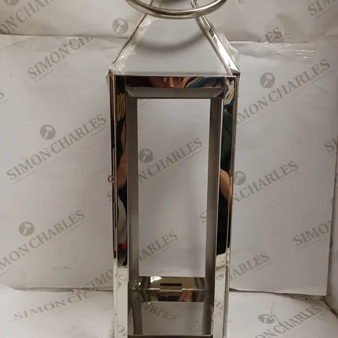 BOXED STAINLESS STEEL LANTERN. 