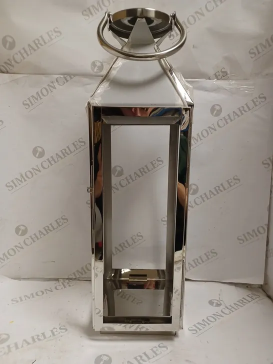 BOXED STAINLESS STEEL LANTERN. 