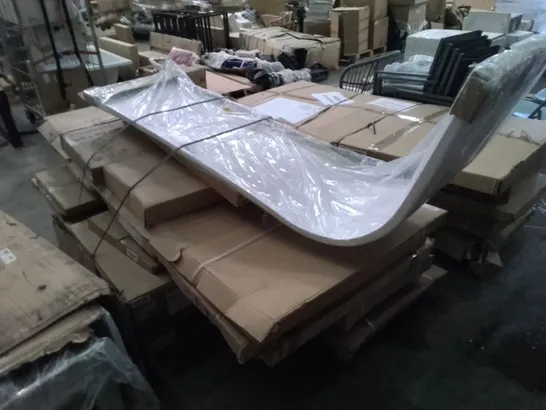 PALLET OF ASSORTED BATHROOM FURNITURE INCLUDING SHOWER PANELS, WALL CABINETS, WORKTOPS, BATH PANEL