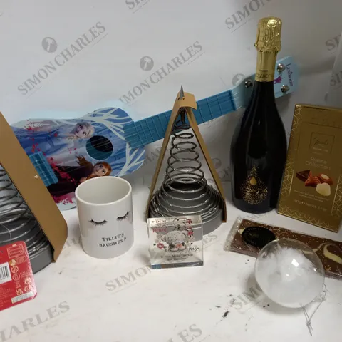 LOT OF 6 ASSORTED HOUSEHOLD ITEMS, TO INCLUDE PROSECCO GIFT SET, FROZEN GUITAR, SPIRAL TREES, ETC