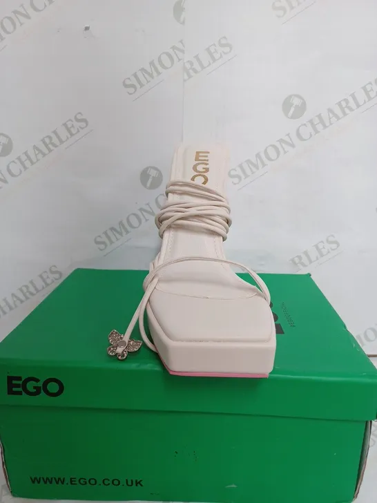 BOXED EGO IN THE GAME HEELED SANDALS IN CREAM - UK 5 