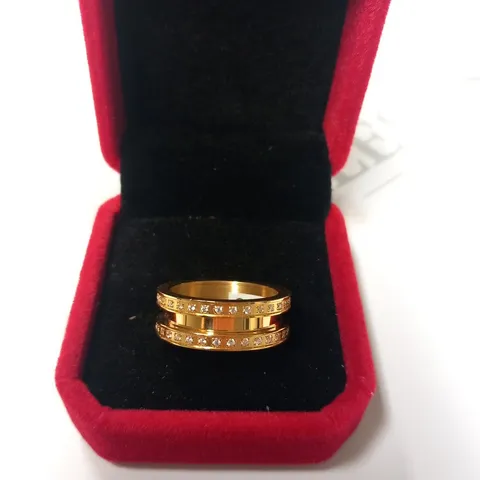 BERING GOLD PLATED STONE SET BROAD OUTER RING SIZE 8