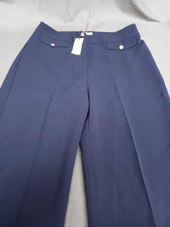 WALLIS PETITE MILTARY BUTTON TAB KICKFLARE TROUSERS IN NAVY - SIZE 12