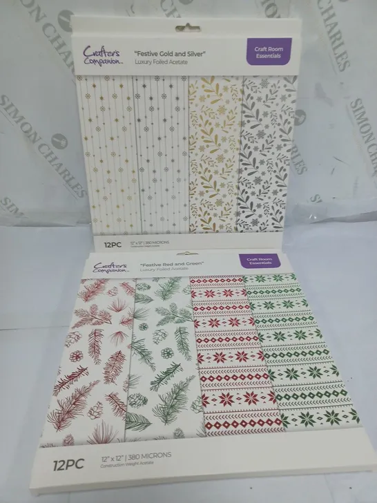 LOT OF 4 PACKS CRAFTER'S COMPANIONS LUXURY FOILED ACETATE FESTIVE RED & GREEN AND FESTIVE GOLD & SILVER