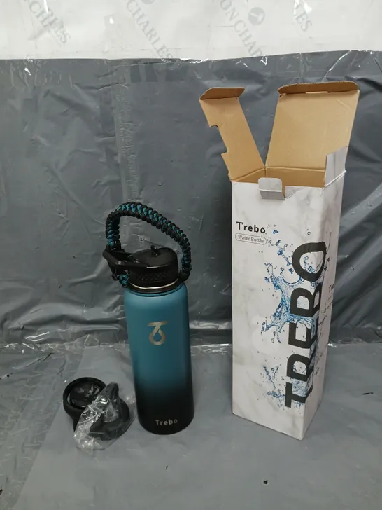 TREBO STAINLESS STEEL WATER BOTTLE, INDIGO BLACK WITH MULTIPLE LIDS 