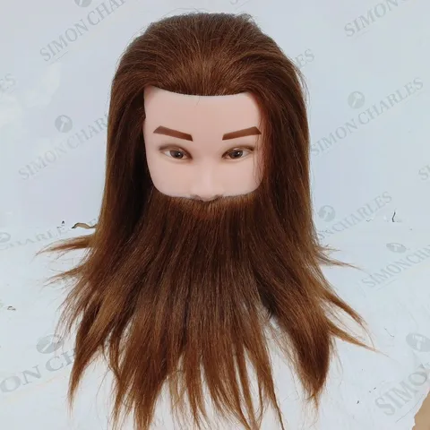 PLASTIC HEAD SYNTHETIC AUBURN/BROWN HAIR BEARDED MODEL HEAD 