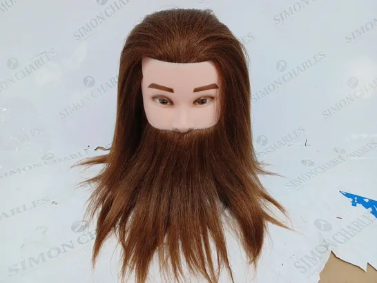 PLASTIC HEAD SYNTHETIC AUBURN/BROWN HAIR BEARDED MODEL HEAD 