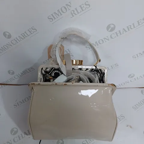 LULU GUINNESS GLOSS TAUPE HANDBAG 