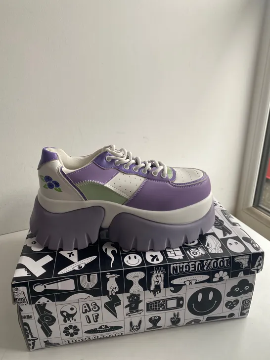 BOXED PAIR OF KOI BLUEBERRY JUICE PURPLE TRAINERS SIZE 6