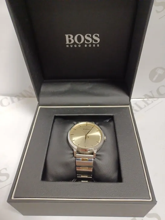 HUGO BOSS SILVER WATCH WITH GOLD EFFECT FACE AND BRACELET STRAP