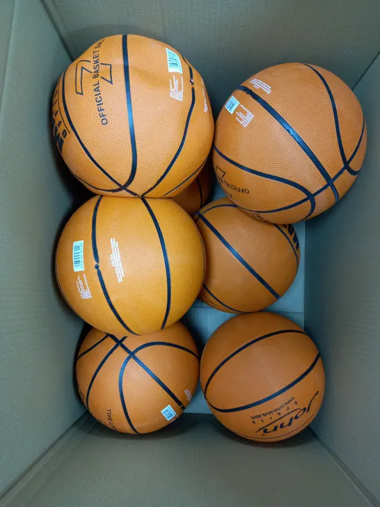 BOX OF APPROXIMATELY 8 MATCH OFFICIAL BASKETBALLS IN ORANGE