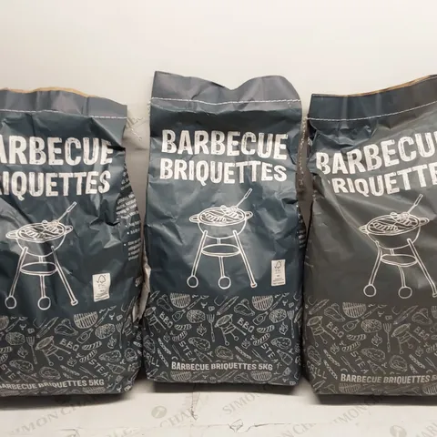 LOT OF 3X 5KG BAGS OF CHARCOAL BARBECUE BRIQUETTES 