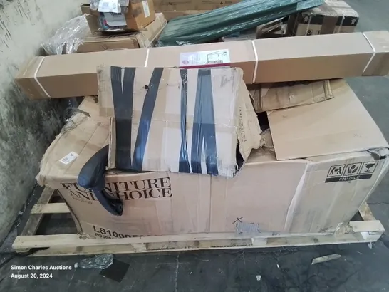 PALLET CONTAINING VARIOUS FURNITURE PARTS AND A SWING ARM 