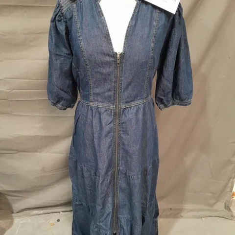 SCAMP & DUDE ADULTS ZIP FRONT DENIM TIERED MIDI DRESS IN AUTHENTIC INDIGO - 20