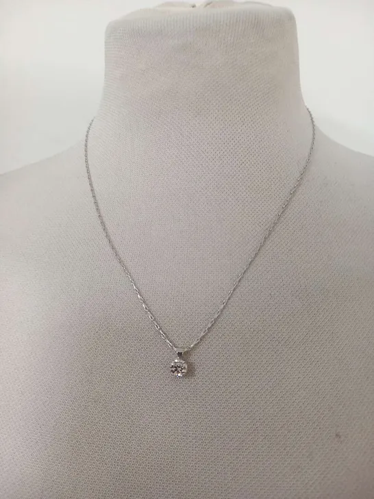 18CT WHITE GOD PENDANT ON CHAIN, SET WITH A NATURAL DIAMOND