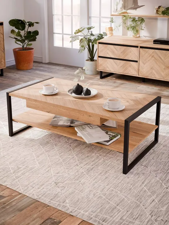 BOXED NIKOMEDES COFFEE TABLE IN DARK OAK - COLLECTION ONLY