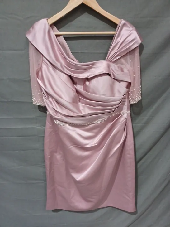 LOIS WILD RUCHED SEQUIN DETAIL MESH SLEEVE DRESS IN PINK - SIZE 20