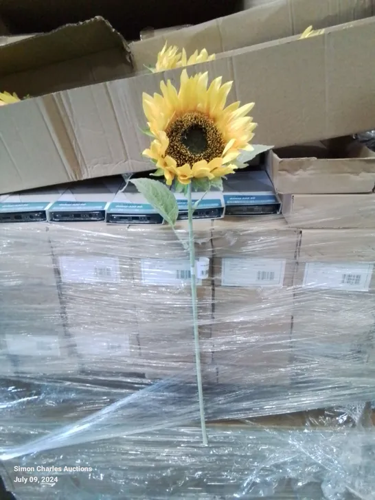 PALLET CONTAINING APPROXIMATELY  12 SAMSUNG GALAXY A22 CASES 15 BOXES OF STEREO SPLITTERS, 40 BOXES OF PAMPAS STEMS AND 23 BOXES OF INDIVIDUAL STEM SUNFLOWERS 