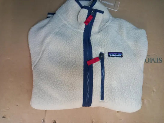 PATAGONIA ZIP UP FLEECE IN BEIGE/BLUE/RED SIZE M