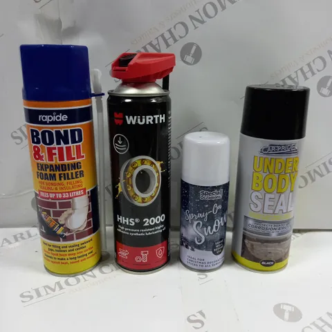 BOX OF APPROXIMATELY  15 ASSORTED AEROSOLS TO INCLUDE RAPIDE BOND & FILL, SPRAY ON SNOW, UNDER BODY SEAL ETC - COLLECTION ONLY