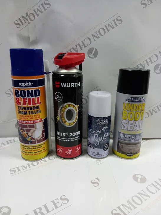 BOX OF APPROXIMATELY  15 ASSORTED AEROSOLS TO INCLUDE RAPIDE BOND & FILL, SPRAY ON SNOW, UNDER BODY SEAL ETC - COLLECTION ONLY