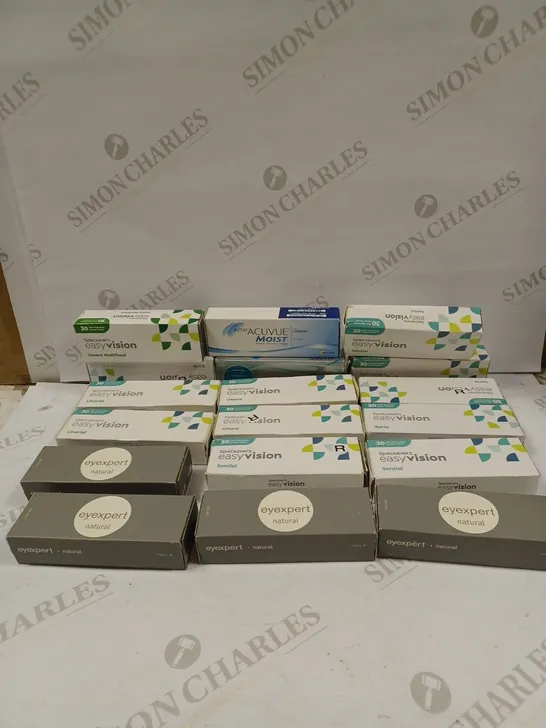 BOX TO CONTAIN APPROX. 30 X PACKS OF EYE CARE PRODUCTS. INCLUDING A LARGE QUANTITY OF CONTACT LENSES