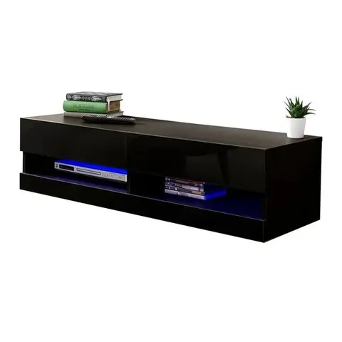 BOXED GALICIA 120 CM WALL TV UNIT WITH LED - BLACK 