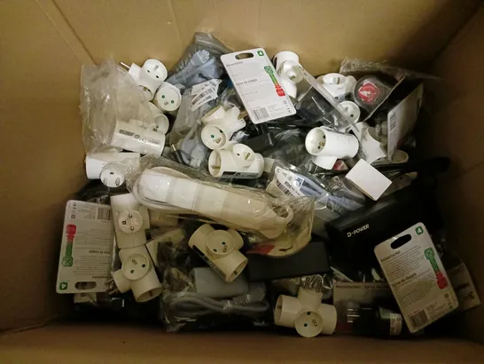 BOX OF ASSORTED EUROPEAN PLUGS AND COMPUTER POWER ADAPTORS 