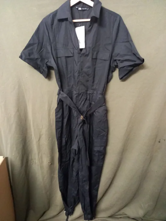 ZARA BELTED SHORT SLEEVE BOILER SUIT IN BLACK - EUR L