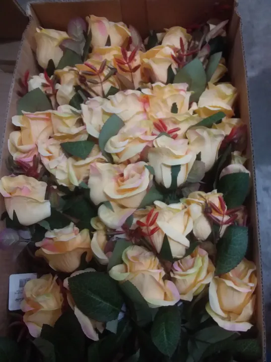 BOX OF 36 BRAND NEW SIGNATURE 64CM OPEN ROSE BUD SPRAY - YELLOW SILK FLOWERS