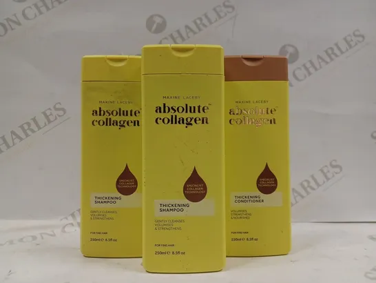 BOX OF 3 MAXINE LACEBY ABSOLUTE COLLAGEN PRODUCTS TO INCLUDE 2 X 250ML THICKENING SHAMPOO & 1 X 250ML THICKENING CONDITIONER 