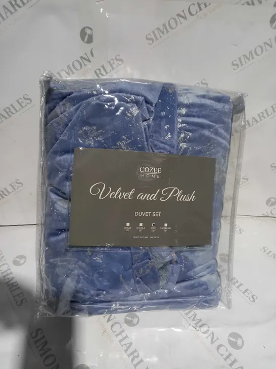 COZEE HOME VELVET AND PLUSH DUVET SET IN BLUE - DOUBLE 