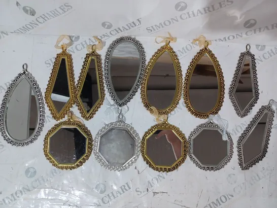 BOX OF ASSORTED HANGING MIRROR DECORATIONS IN VARIOUS SHAPES