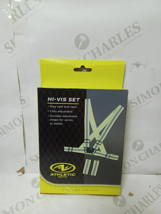 CAGE OF APPROXIMATELY 18 ATHLETIC WORKS HI-VIS SET - 5 PER BOX - COLLECTION ONLY 