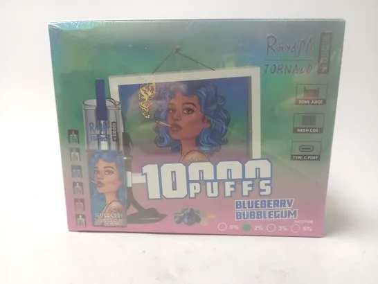 SEALED AND BOXED R AND M TORNADO DISPOSABLE VAPES - BLUEBERRY BUBBLEGUM - 10 PER BOX