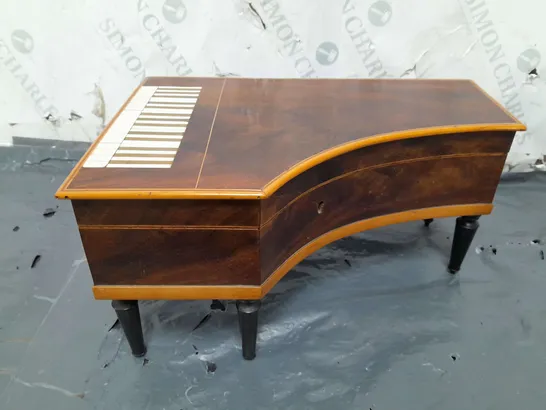 19th CENTURY SEWING CASE IN THE FORM OF HARPSICORD WITH MUSIC BOX - COLLECTION ONLY