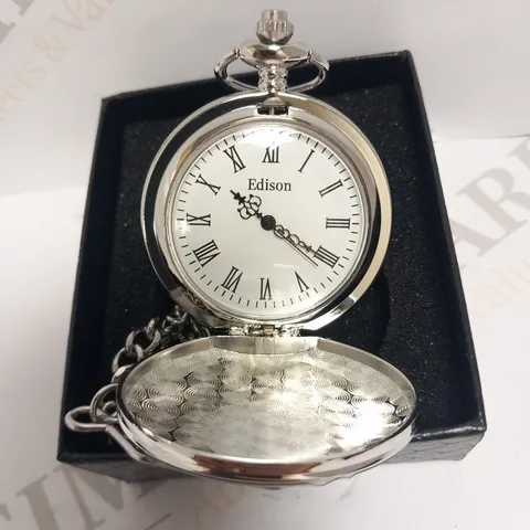 MENS EDISON POCKET WATCH – QUARTZ MOVEMENT – CHAIN AND GIFT BOX INCLUDED