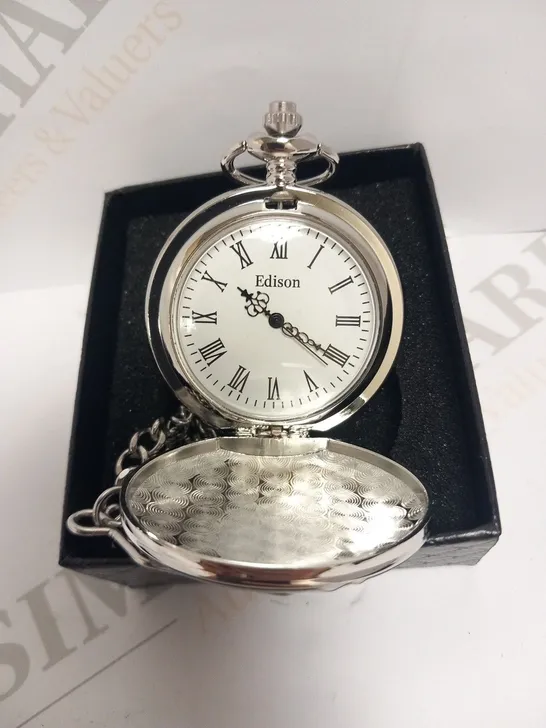 MENS EDISON POCKET WATCH – QUARTZ MOVEMENT – CHAIN AND GIFT BOX INCLUDED