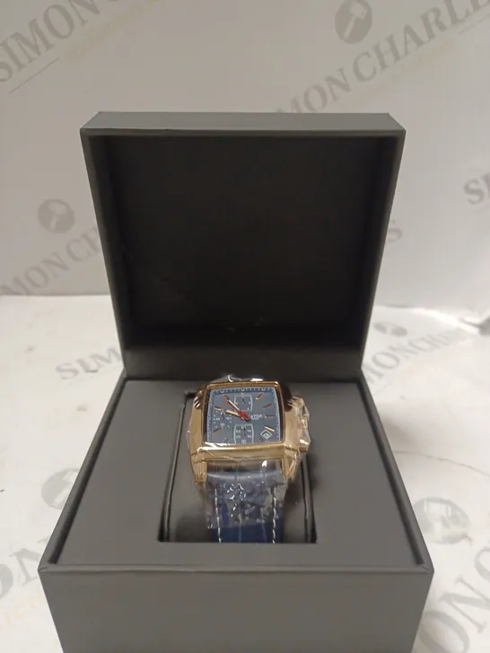 MENS LATOR CALIBRE L400 CHRONOGRAPH WATCH - SUB DIALS & DATE FUNCTION – BLUE DIAL & LEATHER STRAP