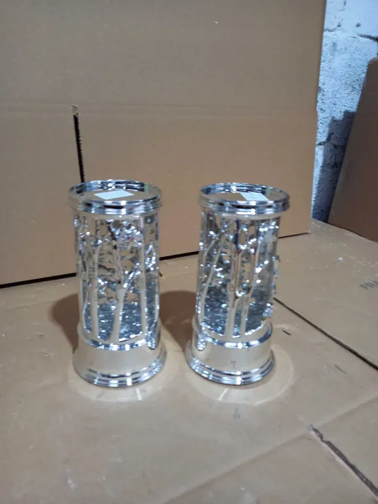 HOME REFLECTIONS SET OF 2 PRELIT SWIRLING GLITTER SCENIC PILLARS - SILVER